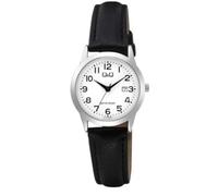 Q&Q Damen-Uhr Leder Armband Datum 3 Bar Analog Quarz (schwarz silberfarbig)