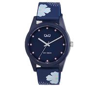 Q&Q Damen-Uhr Silikon Dornschließe 10 Bar dunkelblau Floral Analog Quarz V08A-003VY