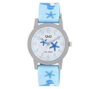 Q&Q Kinder-Uhr Silikon 10 Bar Motiv bunt Lernuhr Analog Quarz (blau grau)