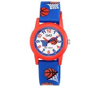 Q&Q Kinder-Uhr Silikon 10 Bar Motiv bunt Lernuhr Analog Quarz (blau orange)