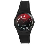 Q&Q Unisex-Uhr Silikon Dornschließe 10 Bar Analog Quarz V25A-00XVY (schwarz rot)