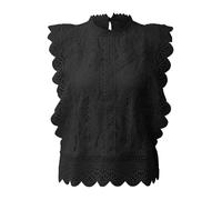 Q/S designed by - Ärmellose Spitzenbluse mit Stehkragen und Volants schwarz - Gr. - 34