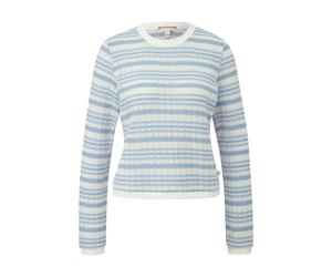 Q/S designed by - Gestreiftes Langarmshirt mit Strukturmuster blau/weiß - Gr. - XXL