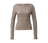 Langarmshirt QS, Damen, Gr. XXL (44), grau braun, Web, Obermaterial: 98% Polyester, 2% Elasthan, unifarben, tailliert hüftbedeckend, U-Boot-Ausschnitt, Shirts Langarmshirt, mit gewellten Abschlüssen (