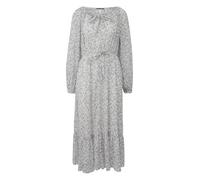 Q/S designed by - Midikleid mit Allover-Muster und Ballonärmeln weiß - Gr. - 38