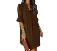 QACOHU Sommerkleider für Damen, V-Ausschnitt, Rüschen, kurze Ärmel, lässiges Etuikleid, A0-Kaffee, Groß