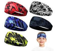 Qaestuan 5 Stück Sport Stirnband für Herren, Schweißband Stirn, Stretchy Stirnband, Sport rutschfest Haarband, für Laufen, Cross Training, Yoga und Fahrradhelm