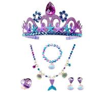 Qanye 6-Teiliges Meerjungfrau Prinzessin Schmuckset, glamouröse Accessoires für Jugendliche & Erwachsene, inklusive Krone, Ohrringe, Halskette, Armband, Ring - ideal für Mottopartys, Festivals