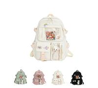 qavcg Sage Green Backpack for School, Kawaii Backpack with Kawaii Pin and Accessories, Large Capacity Waterproof Cute Kawaii Backpack for School, School Backpack for Teens Girls, White