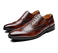 QAXZESA Herren-Schnürschuhe aus echtem Leder, formelle Brogues, Arbeits- und Büroschuhe, Bräutigam, Hochzeit, Abschlussball, Oxfords, Awyer Court Derbys,Braun,42