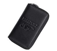 QAZSE Reisepasshülle aus echtem Leder, RFID-blockierend, mit Reißverschluss, Schwarz, RFID-Geldbörse