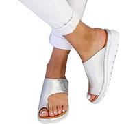 QAZW Damen Orthopädische Hallux Valgus Sandalen Wedge Bequeme Damen Flip Flops mit Big Toe Correction Open Toe Casual Slippers mit Bunion Corrector,E-39(EU)