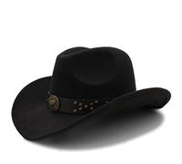 QBQZXAOSOWH Fedora Trilby Fedora-Hüte Für Damen, Herren, Breite Krempe, Feste Damenhüte, Bandgürtel, Klassische Formelle Kleidung, Khaki, Schwarze Hüte, 56-58 cm (Erwachsene), Schwarz