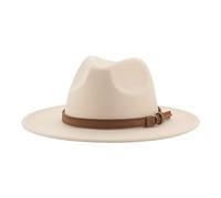 QBQZXAOSOWH Fedora Trilby Fedora-Hüte Für Damen, Herren, Breite Krempe, Feste Damenhüte, Bandgürtel, Klassische Formelle Kleidung, Khaki, Schwarze Hüte, 56-58 cm (Erwachsene), Beige