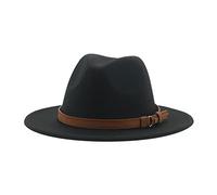 QBQZXAOSOWH Fedora Trilby Fedora-Hüte Für Damen Herren Breite Krempe Solide Damenhüte Bandgürtel Klassische Formelle Kleidung Khaki Schwarze Hüte 52-54 cm (Kinder) Schwarz