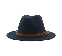 QBQZXAOSOWH Fedora Trilby Fedora-Hüte Für Damen Herren Breite Krempe Solide Damenhüte Bandgürtel Klassische Formelle Kleidung Khaki Schwarze Hüte 59-61 cm (XL) Marineblau