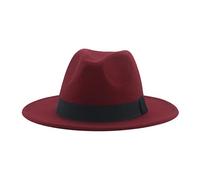 QBQZXAOSOWH Fedora Trilby Fedora-Hüte Für Frauen 9,5 cm Breite Krempe Kleid Männer Mützen Filzhut Panama Kirche Hochzeitsband Band Männer Hut 56-58 cm Weinrot