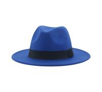 QBQZXAOSOWH Fedora Trilby Fedora-Hüte Für Frauen 9,5 cm Breite Krempe Kleid Männer Mützen Filzhut Panama Kirche Hochzeitsband Band Männer Hut 56-58 cm Blau