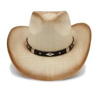 QBQZXAOSOWH Fedora Trilby Handgefertigter Cowboyhut Für Herren, Westernhut, Stroh, Strand, Sonne, Sombrero-Hut, Größe 58 cm, Stroh