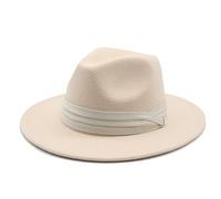 QBQZXAOSOWH Fedora Trilby Hüte Für Damen Fedora-Hüte Klassische Panama-Männer Breite Krempe Filzhut Kirche Hochzeit Filzband 56-58 cm (Erwachsene) Beige