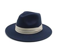 QBQZXAOSOWH Fedora Trilby Hüte Für Damen Fedoras Hüte Klassischer Panamahut Herren Breite Krempe Filzhut Kirche Hochzeit Filzband 59-61 cm (XL) Marineblau