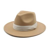 QBQZXAOSOWH Fedora Trilby Hüte Für Frauen Fedoras Hüte Klassischer Panamahut Männer Breite Krempe Filzhut Kirche Hochzeit Filzband 52-54 cm (Kinder) Kamel