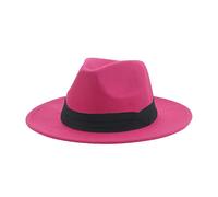 QBQZXAOSOWH Fedora Trilby Hüte Für Frauen Fedoras Hüte Klassischer Panamahut Männer Breite Krempe Filzhut Kirche Hochzeit Filzband 56-58Cm (Erwachsener) Roserot-Schwarz