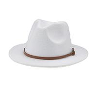 QBQZXAOSOWH Fedora Trilby Hüte Für Frauen Fester Gürtel Fedora-Kleid Hochzeit Schwarzer Fedora-Hut 56-58 cm (Erwachsene) Weiß