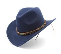 QBQZXAOSOWH Fedora Trilby Mode Frauen Männer Hohl Western Cowboyhut Mit Sonnenhut Gürtel Cowgirl Jazz Sombrero Pate Kappe Größe 56-58 cm 60-61 cm Dunkelblau