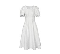 QBQZXAOSOWH Hübsche Kleider Dress Damen Casual Elegant Einteiliges Kleid Frauen Solide Slim Vintage Party Midikleid Kurzarm Leichte Kleidung Für Frauen M Weiß