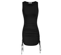 QBQZXAOSOWH Hübsche Kleider Dress Damen Damen Gerafftes, Figurbetontes Kleid Ärmelloses Rundhals-Minikleid Mit Kordelzug An Beiden Seiten Rüschen L Schwarz