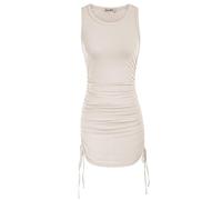 QBQZXAOSOWH Hübsche Kleider Dress Damen Damen Gerafftes, Figurbetontes Kleid Ärmelloses Rundhals-Minikleid Mit Kordelzug An Beiden Seiten Rüschen XL Paleseashell