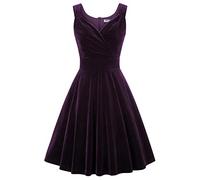QBQZXAOSOWH Hübsche Kleider Dress Damen Damen Kleider Elegantes Formales Samtkleid Einfarbig Ärmellos Surplice V-Ausschnitt Ausgestellte A-Linie Ballkleid Party L Darkpurple