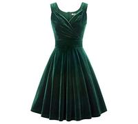 QBQZXAOSOWH Hübsche Kleider Dress Damen Damen Kleider Elegantes Formales Samtkleid Einfarbig Ärmellos Surplice V-Ausschnitt Ausgestellte A-Linie Ballkleid Party L Dunkelgrün