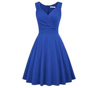 QBQZXAOSOWH Hübsche Kleider Dress Damen Damen Swingkleid Einfarbig Ärmellos V-Ausschnitt Gerüscht Plissee Elegant Knielang Ausgestellt A-Linie Partykleid Lady XL Royalblau