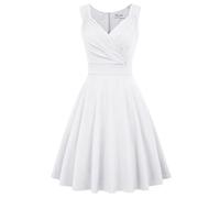 QBQZXAOSOWH Hübsche Kleider Dress Damen Damen Swingkleid Einfarbig Ärmellos V-Ausschnitt Gerüscht Plissee Elegant Knielang Ausgestellt A-Linie Partykleid Lady XXXL Weiß