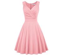 QBQZXAOSOWH Hübsche Kleider Dress Damen Damen Swingkleid Einfarbig Ärmellos V-Ausschnitt Gerüscht Plissee Elegant Knielang Ausgestellt A-Linie Partykleid Lady XXL Pink