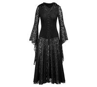 QBQZXAOSOWH Hübsche Kleider Dress Damen Gothic Kleidung Vintage Spitzenkleid Frauen Streetwear Langarm Schwarz Sexy Kapuzenkleid Fashion Party Kleider M Schwarz