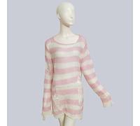 QBQZXAOSOWH Hübsche Kleider Dress Damen Plus Size Punk Gothic Lange Unisex Pullover Kleid Cool Aushöhlen Loch Lose Rock Dünne Frauen Mann Gestreift One Size Whiteandpink