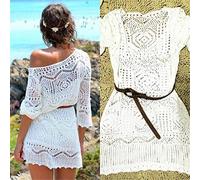 QBQZXAOSOWH Hübsche Kleider Dress Damen Sexy Damen Anzug Cover Up Häkelspitze Anzug Kittel Stricken Mesh Strandkleid Tunika Robe M Weiß
