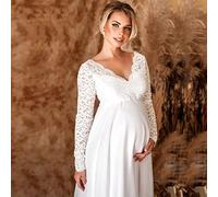 QBQZXAOSOWH Hübsche Kleider Dress Damen Sexy Spitze Umstandskleider Lange Fancy Schwangerschaft Maxikleid Elegence Schwangere Frauen M Weiß