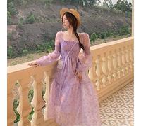 QBQZXAOSOWH Hübsche Kleider Dress Damen Vintage Floral Einteiliges Kleid Chic Elegantes Strandkleid Damen Kleid Damen S Lila