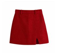 QBQZXAOSOWH Hübscher Rock Damen Frauen Schicke Mode Mit Vorderem Schlitz Tweed Minirock Vintage Hohe Taille Seitlicher Reißverschluss Weibliche Röcke L Wie Abgebildet