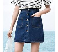 QBQZXAOSOWH Hübscher Rock Damen Mode Damen Damen Casual Kurzer Mini Denim Rock Femme Button Jeansröcke S Denimblue