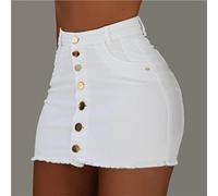 QBQZXAOSOWH Hübscher Rock Damen Mode Frauen Stretch Hohe Taille Solide Sexy Rock Knopf Denim Kurze Mini Jeans Bleistiftröcke M Weiß