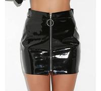 QBQZXAOSOWH Hübscher Rock Damen Pu Lackleder High Street Solid Bleistift Mini Reißverschluss Kurzer Rock Schwarz L