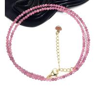 QCJQSH Crystal Necklace,Böhmen 3 Mm Perlen Facettierte Natürliche Rosa Turmalin Kristall Anhänger Halskette Reiki Heilung Chakra Quarz Edelstein Halskette Mode Strand Party Schmuck Choker Für Fra