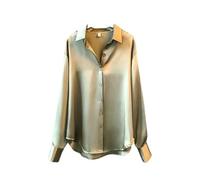 QCJQSH Damen Bluse, Damen Casual Tops Shirts Bluse Temperament Plain Satin V-Ausschnitt Shirt Tops Elegante Langarm Button-Down-Blusen Büroarbeitsblusen Tops Für Damen Mädchen,Salbeigrün,M