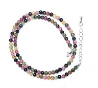 QCJQSH Halskette Damen,Böhmen 4 Mm Naturstein Turmalin Perlen Kristall Anhänger Halskette Reiki Heilung Chakra Quarz Edelstein Halskette Mode Strand Party Schmuck Choker Für Frauen Männer Geschenk