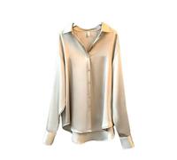 QCJQSH Hemd Damen, Damen Casual Tops Shirts Bluse Temperament Plain Satin V-Ausschnitt Shirt Tops Elegante Langarm Button-Down-Blusen Büroarbeitsblusen Tops Für Damen Mädchen,Champagner,S